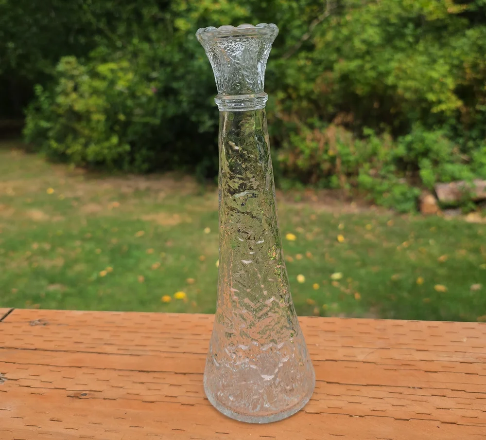 Vtg Libbey Glass Clear Textured Leaf Bud Vase 8